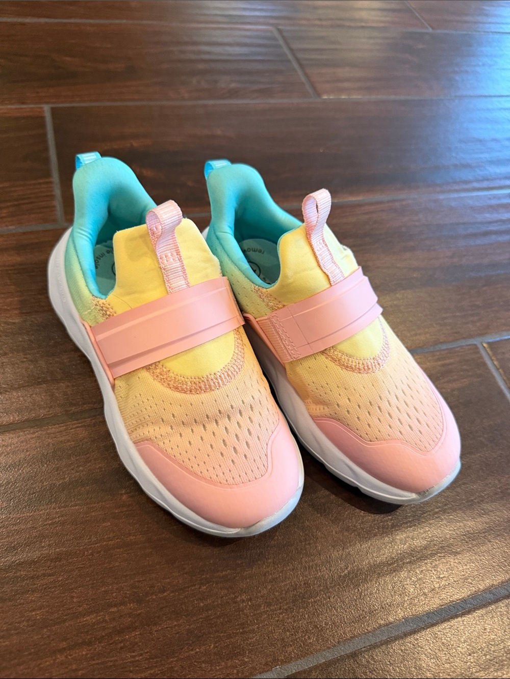 all in motion Girls' Pink, Yellow & Aqua Hook-and-Loop Sneakers